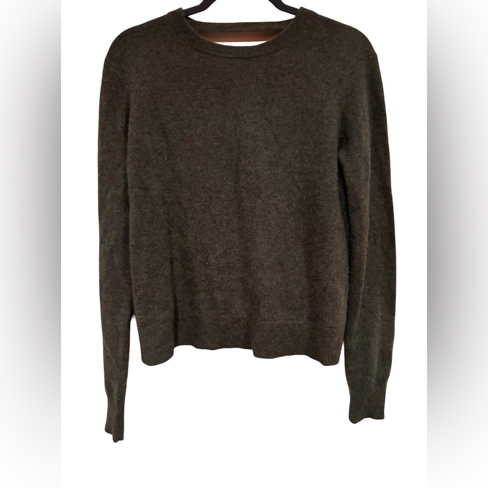 Naadam Green Gray Cashmere Open Back Crewneck Sweater Small